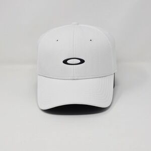 Oakley Flex Fit Classic Mid Mens Baseball Hat Cap White Size S/M Black Logo